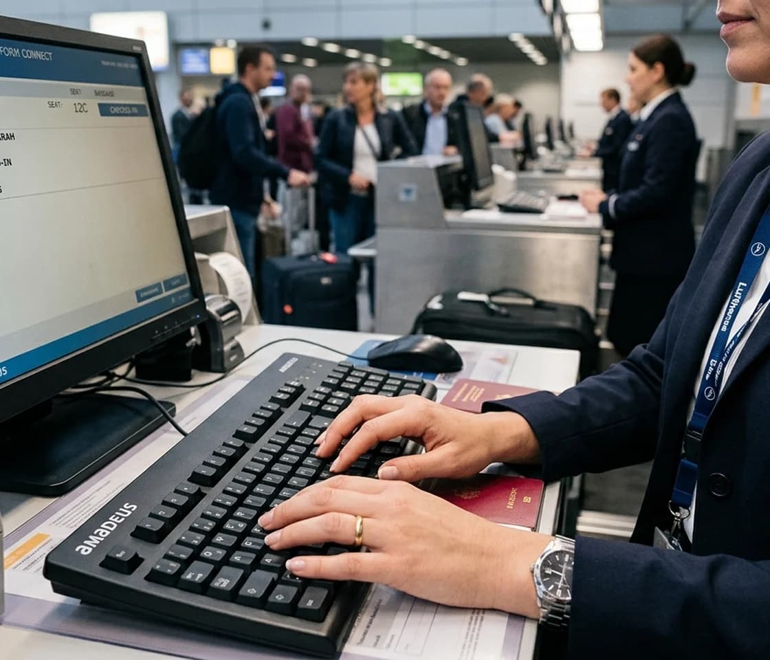 Alumna trabajando con el sistema Amadeus Air en CEAE